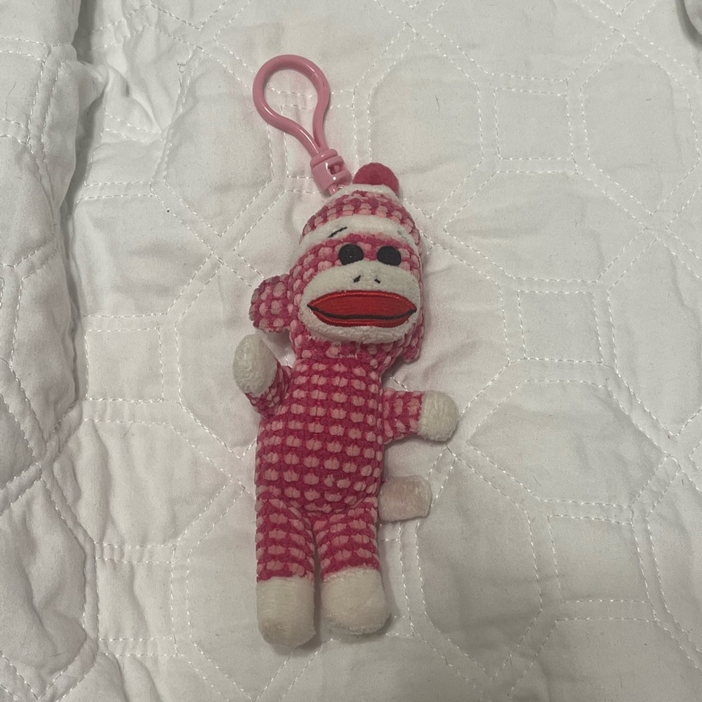 TY pink sock monkey keychain